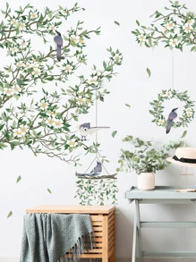 2入組鳥和花卉圖案牆貼 - 彩色 - 查看 1