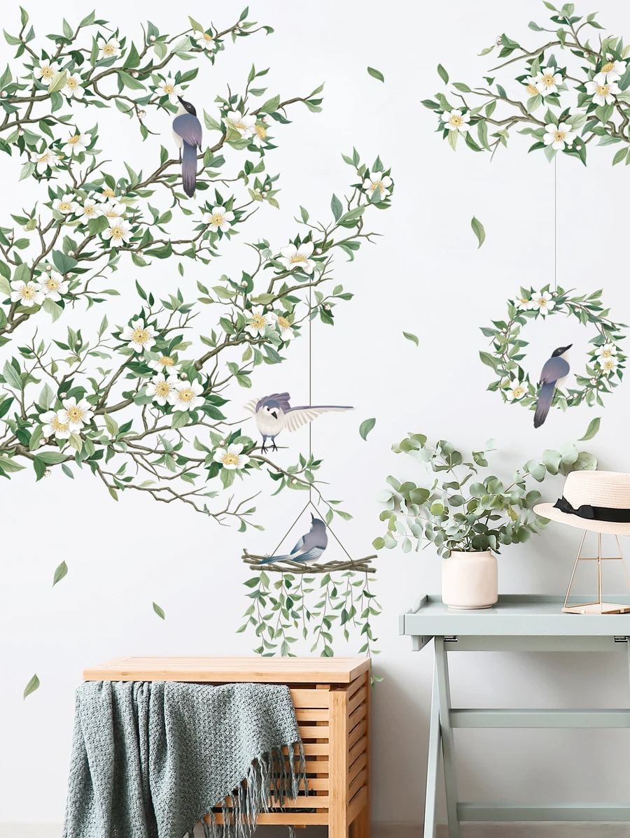 2入組鳥和花卉圖案牆貼 - 彩色 - 查看 1