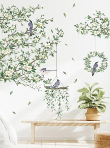 2入組鳥和花卉圖案牆貼 - 彩色 - 查看 2