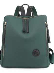 Fashionable Simple Style Medium Size Green Backpack With Label Decoration - Green - View 1
