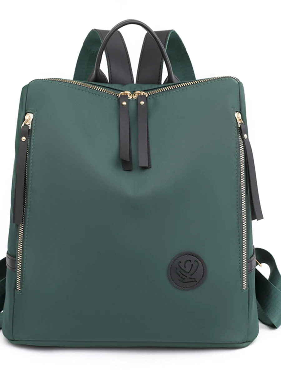 Fashionable Simple Style Medium Size Green Backpack With Label Decoration - Green - View 1
