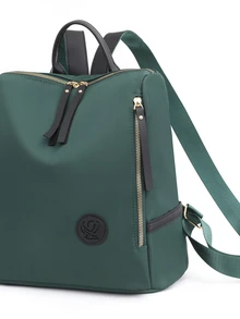 Fashionable Simple Style Medium Size Green Backpack With Label Decoration - Green - View 2