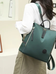 Fashionable Simple Style Medium Size Green Backpack With Label Decoration - Green - View 5