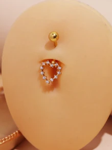 1 Charm Rỗng Hình Trái Tim Đính Đá Cubic Zirconia Dát Bụng Vòng Cơ Thể Nữ Trang Sức - Vàng - Xem 5