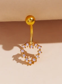 1 Charm Rỗng Hình Trái Tim Đính Đá Cubic Zirconia Dát Bụng Vòng Cơ Thể Nữ Trang Sức - Vàng - Xem 4