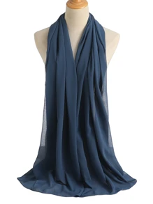 1條素色縐綢圍巾,適用於日常休閒生活 - 藏蓝色 - 查看 3