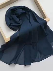 1條素色縐綢圍巾,適用於日常休閒生活 - 藏蓝色 - 查看 2