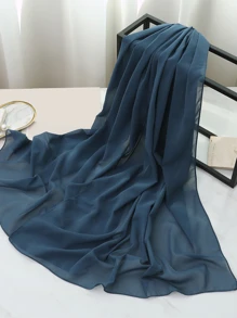 1條素色縐綢圍巾,適用於日常休閒生活 - 藏蓝色 - 查看 4