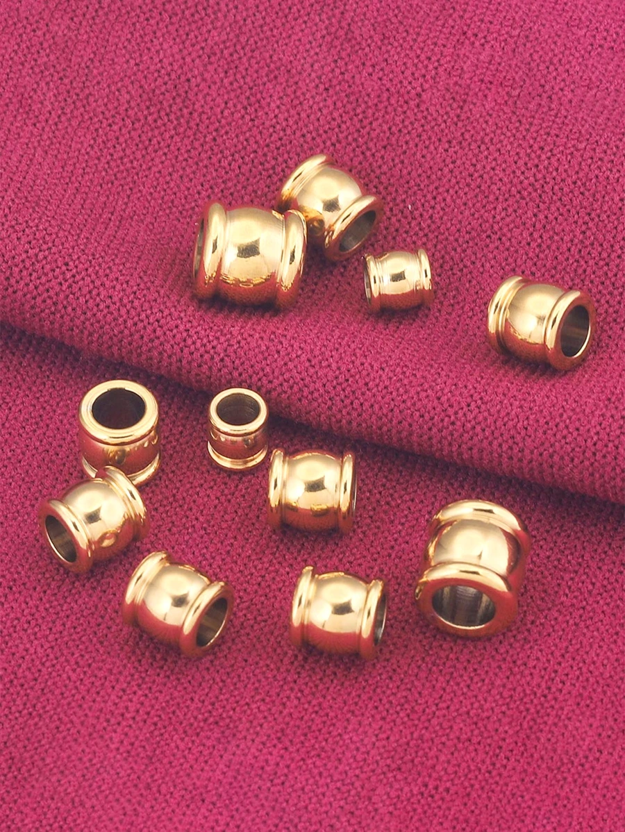 20入組4/6/8/10毫米不銹鋼大孔散裝間隔珠手鍊項鍊DIY珠寶製作配件用品 - 金黃色 - 查看 1