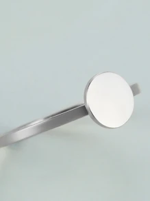 Nữ Thép Không Gỉ Hình Học Thời Trang Nhẫn Trăng Tròn Với Thiết Kế Đơn Giản Trang Sức, Làm Quà - Bạc - Xem 2