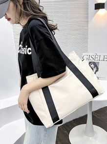 Simple Large Capacity Tote Bag - White - View 4