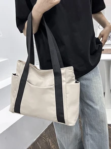 Simple Large Capacity Tote Bag - White - View 5