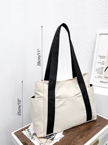 Simple Large Capacity Tote Bag - White - View 3