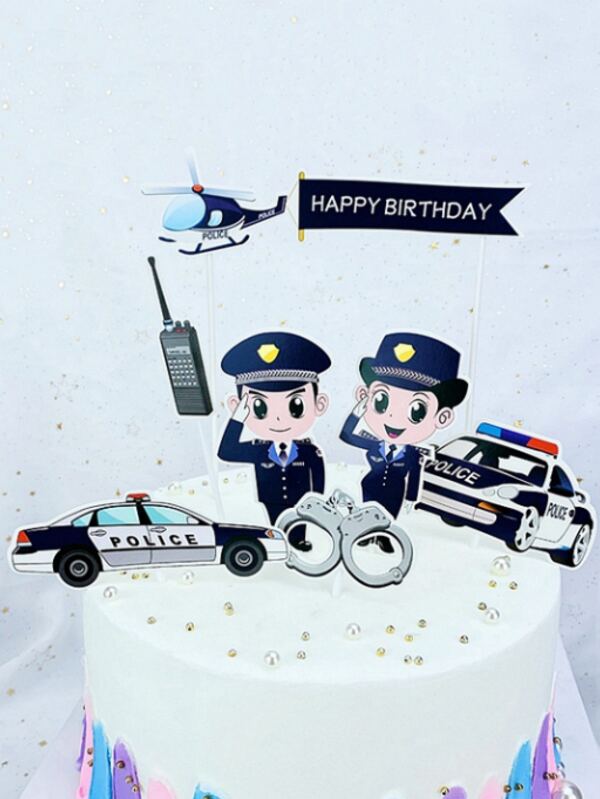 7 peças/Conjunto Decorações de Topo de Bolo de Carro de Polícia para Decoração de Bolo de Festa de Aniversário, Presentes Pequenos Favoritos de Feriado, Suprimentos para Decoração de Bolos