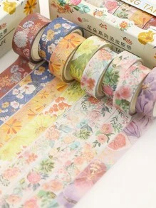 8pcs Flower Washi Tapes Set 15mm 20mm Gold Foil Blooming Rose Daisy Adhesive Masking Tapes Diary Decoration - Gold - View 1