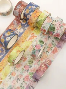 8pcs Flower Washi Tapes Set 15mm 20mm Gold Foil Blooming Rose Daisy Adhesive Masking Tapes Diary Decoration - Gold - View 2