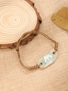 1pc Ceramic Cracked Texture Oval & Small Flower Decor Adjustable Bracelet - Multicolor - View 3