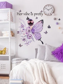 2pcs Butterfly & Figure Graphic Wall Sticker - Multicolor - View 4