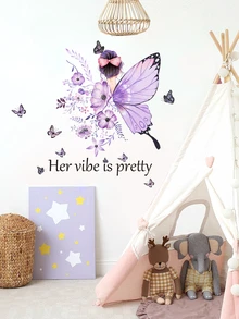 2pcs Butterfly & Figure Graphic Wall Sticker - Multicolor - View 5
