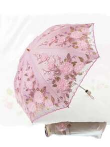 Windproof Travel Umbrella With Sunshade, Sturdy 8-Rib Design, Compact And Elegant, Perfect For Rainy Days And Sun And UV Protection. Double-Layer Vinyl Umbrella, Elegant Lace Parasol, Foldable 3D Flower Embroidery Umbrella, Lace Embroidery Princess Umbrella. Perfect Wedding Favors And Gifts, Eid Gifts, Great Mother's Day And Anniversary Gifts. Comes With Portable Carrying Bag. - Baby Pink - View 2