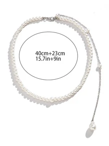 1pc Simple And Versatile Pearl Beaded Back Chain - 白色 - 查看 4