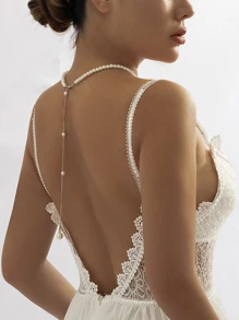 1pc Simple And Versatile Pearl Beaded Back Chain - 白色 - 查看 1