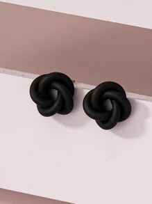 1pair Fashionable Minimalist Versatile Metal Twisted Flower Ear Studs - Black - View 4