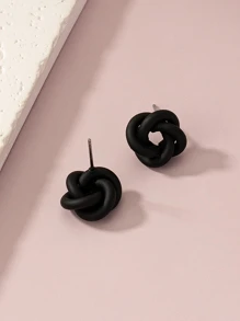 1pair Fashionable Minimalist Versatile Metal Twisted Flower Ear Studs - Black - View 3