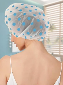 1入組藍色圓點防水帽，一次性家用淋浴帽，防濕髮，防油煙防污 - 藍色 - 查看 2
