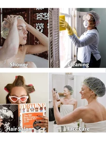 1入組藍色圓點防水帽，一次性家用淋浴帽，防濕髮，防油煙防污 - 藍色 - 查看 5