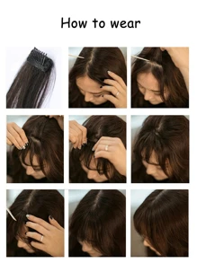 女式可愛劉海夾接發天然隱形空氣劉海合成假髮 - 黑色 - 查看 9