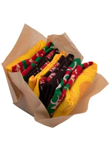 3pairs/set Hamburger Print Mid-calf Socks In Summer For Men, Couple Casual Socks, Gift Box