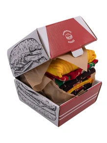 3pairs/set Hamburger Print Mid-calf Socks In Summer For Men, Couple Casual Socks, Gift Box
