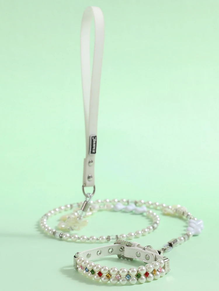 1pc Faux Pearl Pet Leash - White - View 9