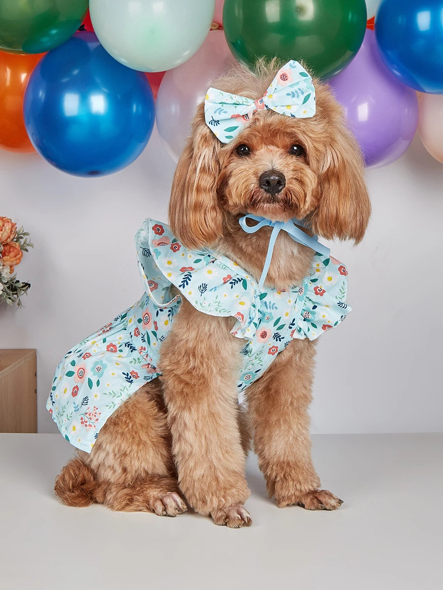 1 pieza Set con patrón de flor de mascota ropa para perro para primavera con verano - Multicolor - Ver 1