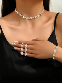 Fashionable Rhinestone Inlaid Necklace, Earrings And Bracelet Set - White - View 10