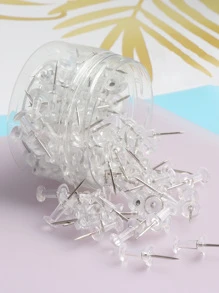 100pcs/pack Transparent Push Pins For Board, Drawing, & Fixing Material - Clear - View 1