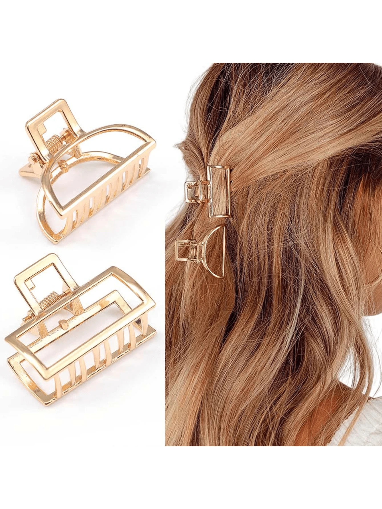 2pcs Hair Clips Set, Minimalist Alloy Small Shower Clips, Metal Claw Clips, Hair Claws, Hair Accessories - Gold - View 1