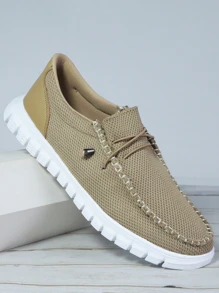 Men Lace Up Front Slip On Shoes, Sporty Outdoor Fabric Sneakers
