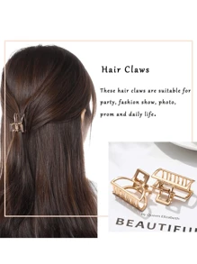 2pcs Hair Clips Set, Minimalist Alloy Small Shower Clips, Metal Claw Clips, Hair Claws, Hair Accessories - Gold - View 6