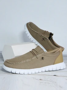 Men Lace Up Front Slip On Shoes, Sporty Outdoor Fabric Sneakers
