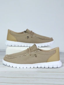 Men Lace Up Front Slip On Shoes, Sporty Outdoor Fabric Sneakers