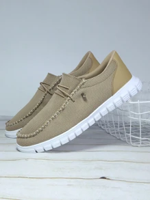 Men Lace Up Front Slip On Shoes, Sporty Outdoor Fabric Sneakers