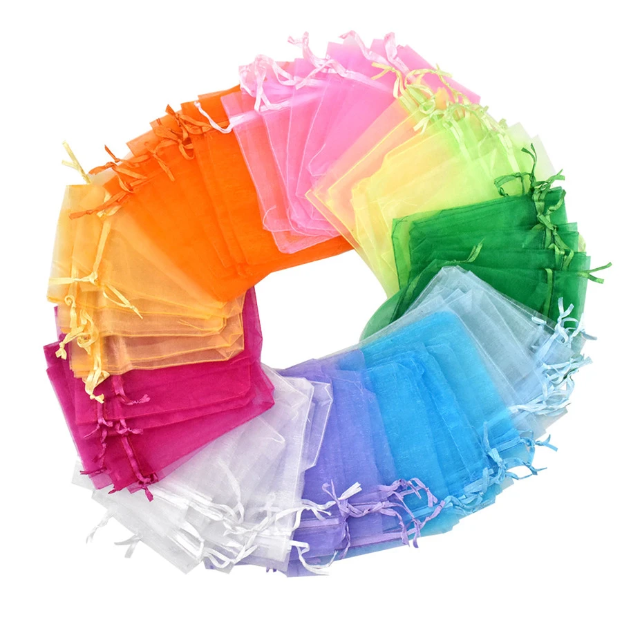 100 cái Túi Organza Túi quà nhỏ Túi đựng đồ trang sức 10 X 12 cm Túi dây rút nhỏ Túi lưới gói cho tiệc cưới Quà tặng tiệc Kẹo Đóng gói, các loại 10 màu - Nhiều màu - Xem 1