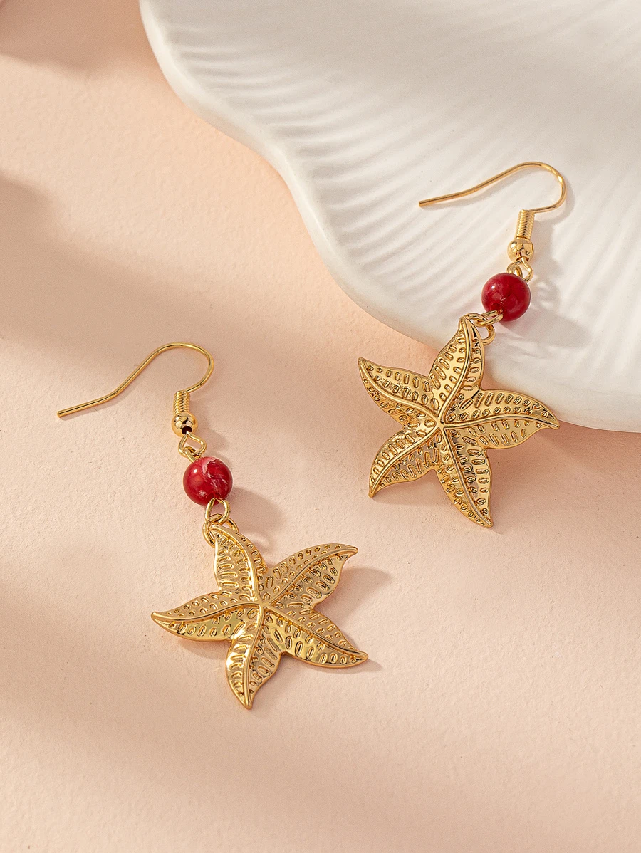 1 對時尚海星造型吊式耳環 - 彩色 - 查看 1