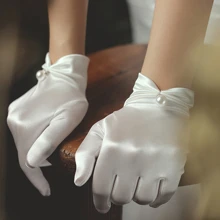 Faux Pearl Decor Bridal Gloves - White - View 1