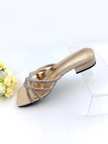 時尚水鑽裝飾露趾露趾大沙灘拖鞋,春季平底涼鞋 - 香檳色 - 查看 2