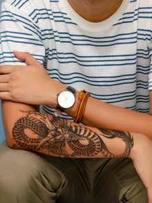 STARTTOOS 1pc Black Classic Dragon Temporary Tattoo Sticker For Men, Large Arm/Chest Fake Tattoo - Black - View 4