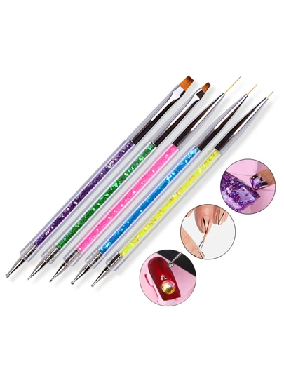 5pcs Nail Art Brushes With Nail Liner Brush And Nail Dotting Pens For Home Use And Professional Nail Salon,Nail Supplies,Nail Tools,Nail Art Tools,Back To School,Nails,Nail Tools For Press On Nails