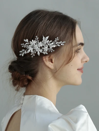 1件精美花朵水钻水晶发夹，优雅波西米亚风头饰。情人节配饰，婚礼发饰